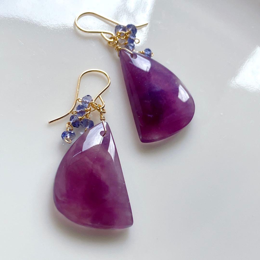 Kaya◆一点物✧パープルアゲート×アイオライトピアス✧14kgf