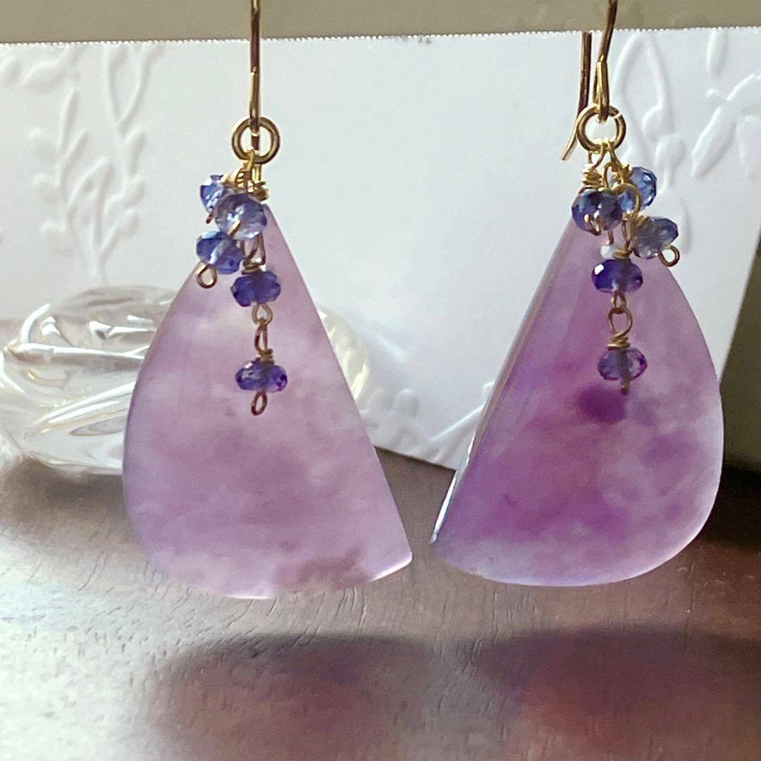 Kaya◆一点物✧パープルアゲート×アイオライトピアス✧14kgf