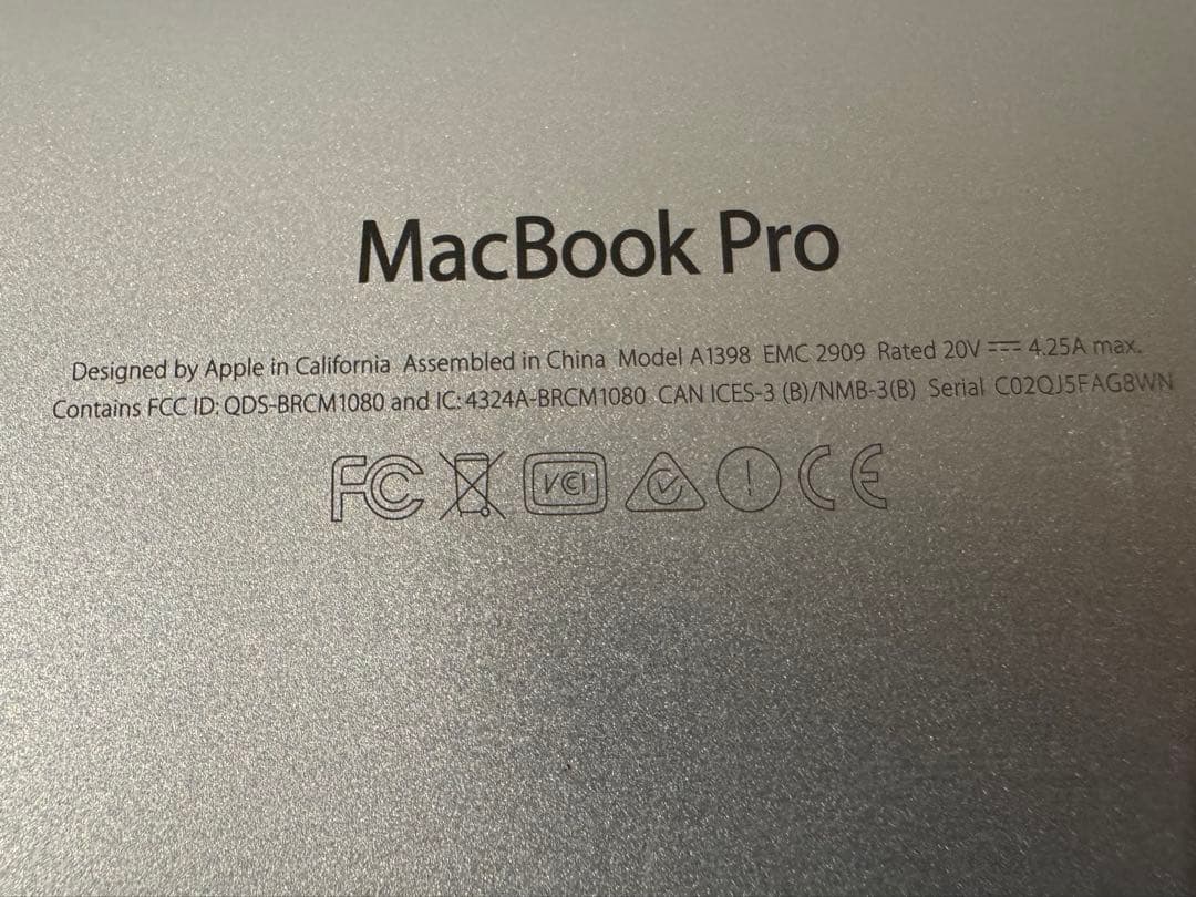 【ジャンク】MacBookPro15インチ　A1398