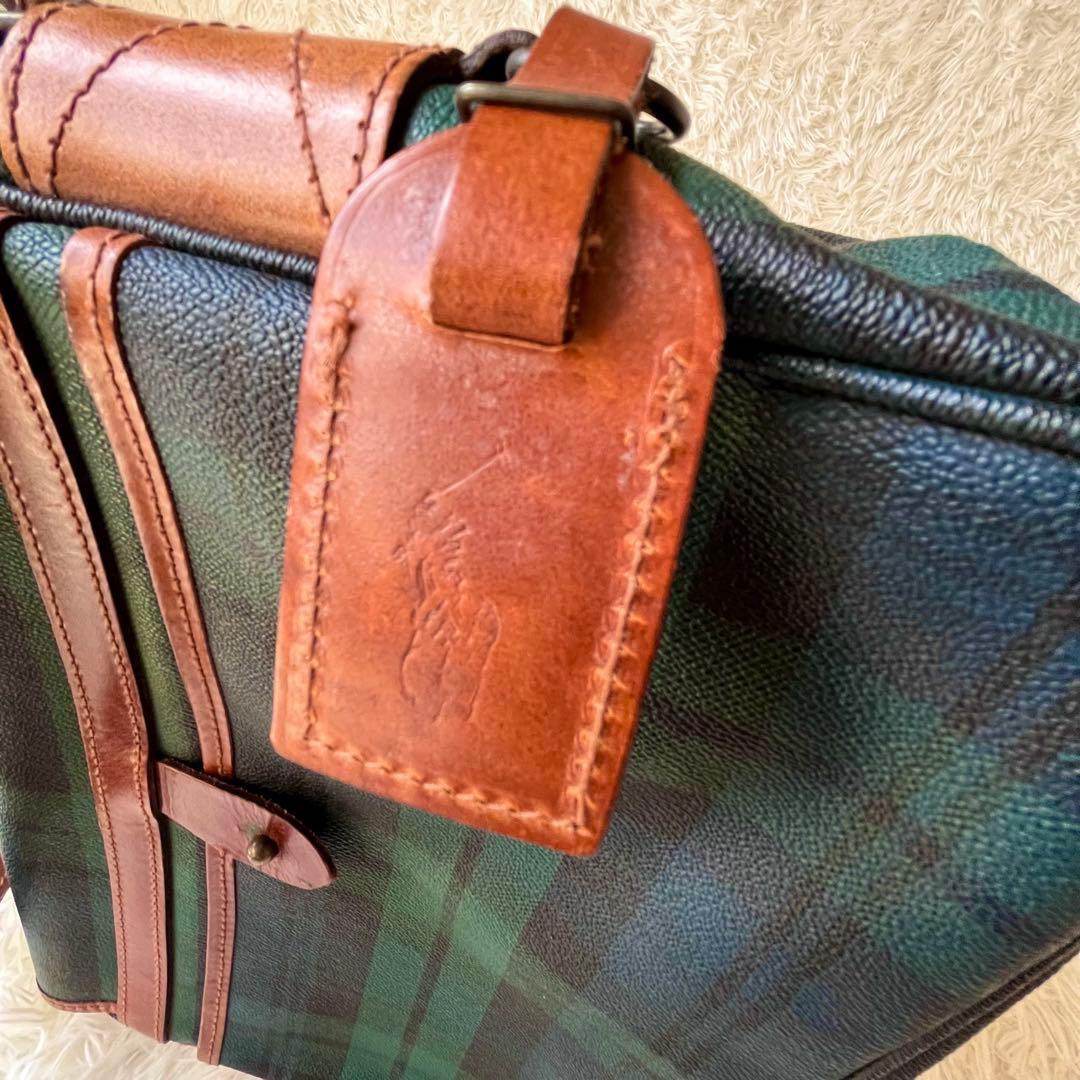 【美品】ポロ ラルフローレン PVC レザー メッセンジャーバッグ チェック柄