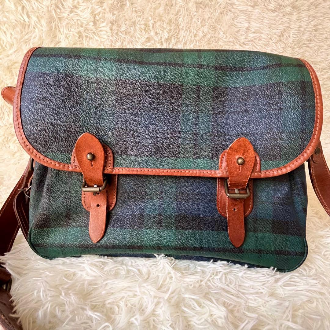 【美品】ポロ ラルフローレン PVC レザー メッセンジャーバッグ チェック柄