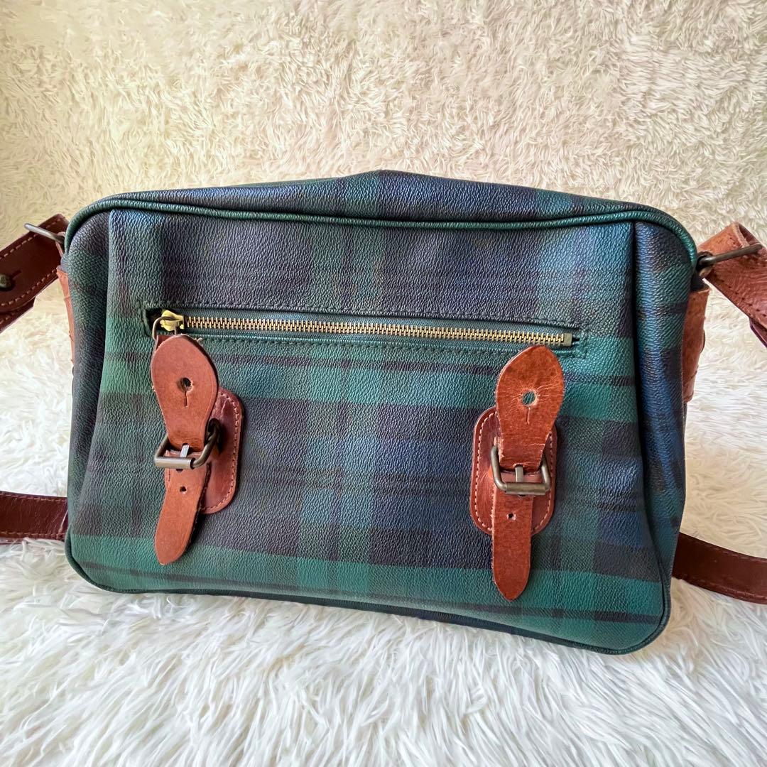 【美品】ポロ ラルフローレン PVC レザー メッセンジャーバッグ チェック柄