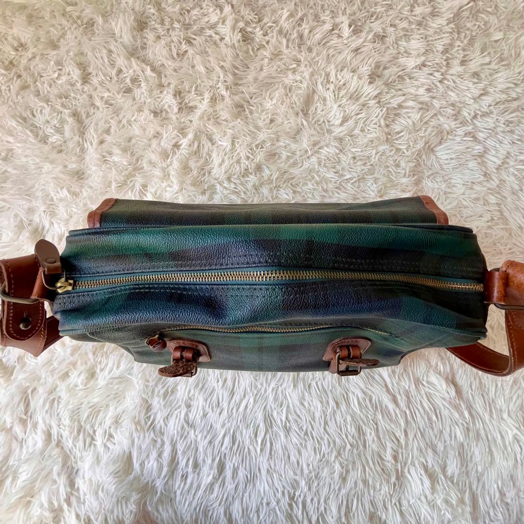 【美品】ポロ ラルフローレン PVC レザー メッセンジャーバッグ チェック柄