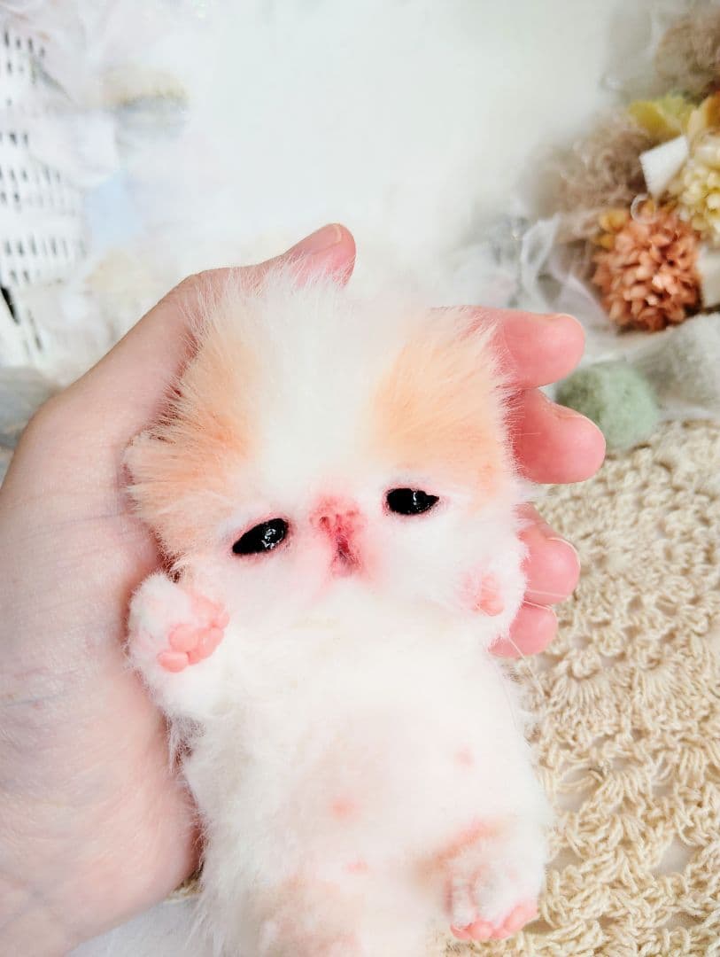 子猫ベビー♡三つ子ちゃん♡カゴセット♡アートドール♡ぬいぐるみ♡