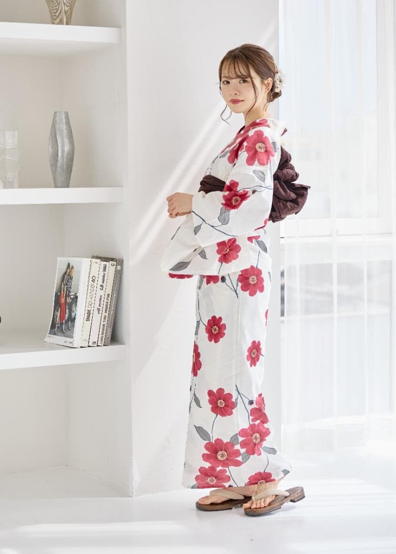 新品 4点 浴衣 セット 浴衣セット ゆかた レディース 赤 花柄 4Y-46