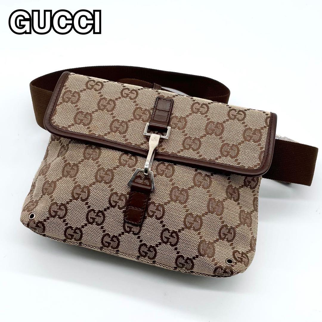 極美品✨グッチ ボディバッグ GG キャンバス ジャッキー ベージュ ブラウン