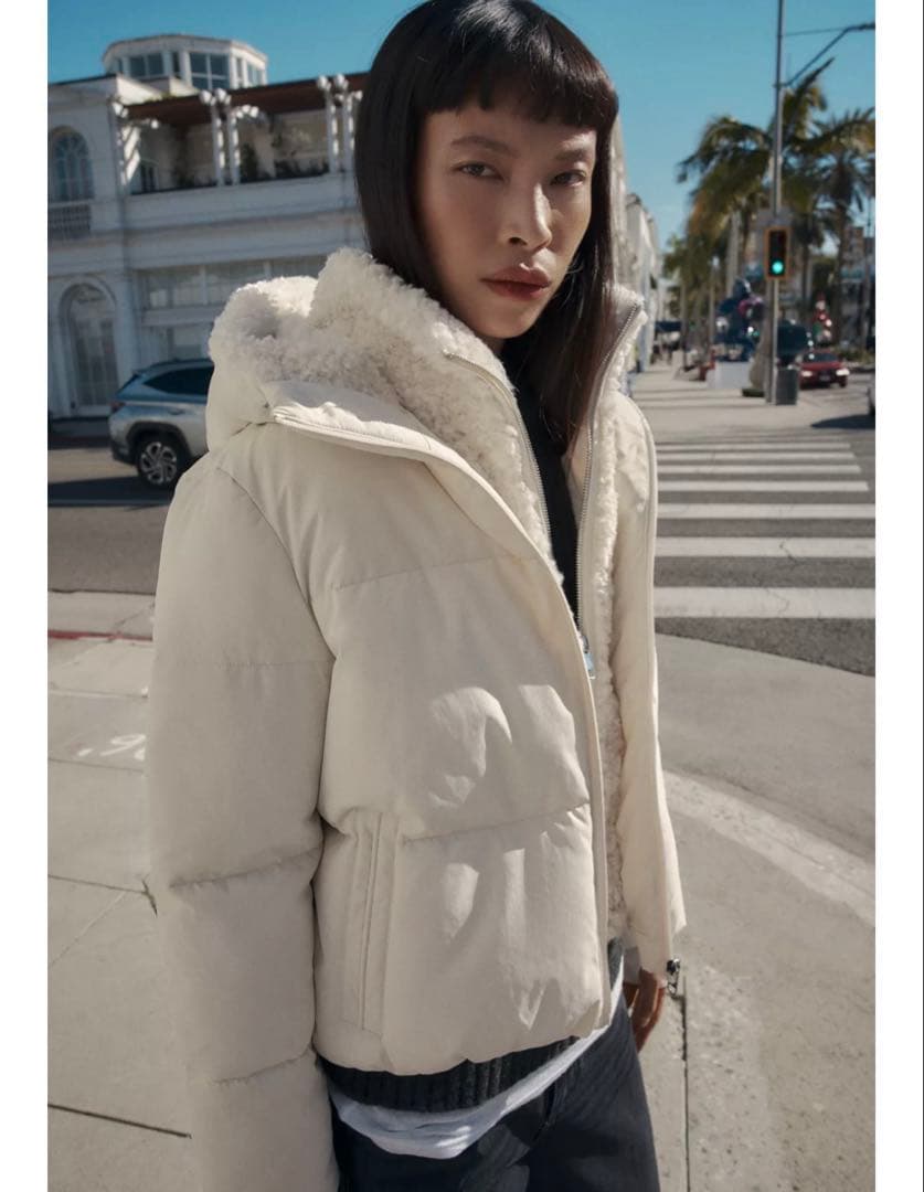 タグ付き新品★フェイクシープスキンフード付き撥水ウィンドブレーカーアノラック★M