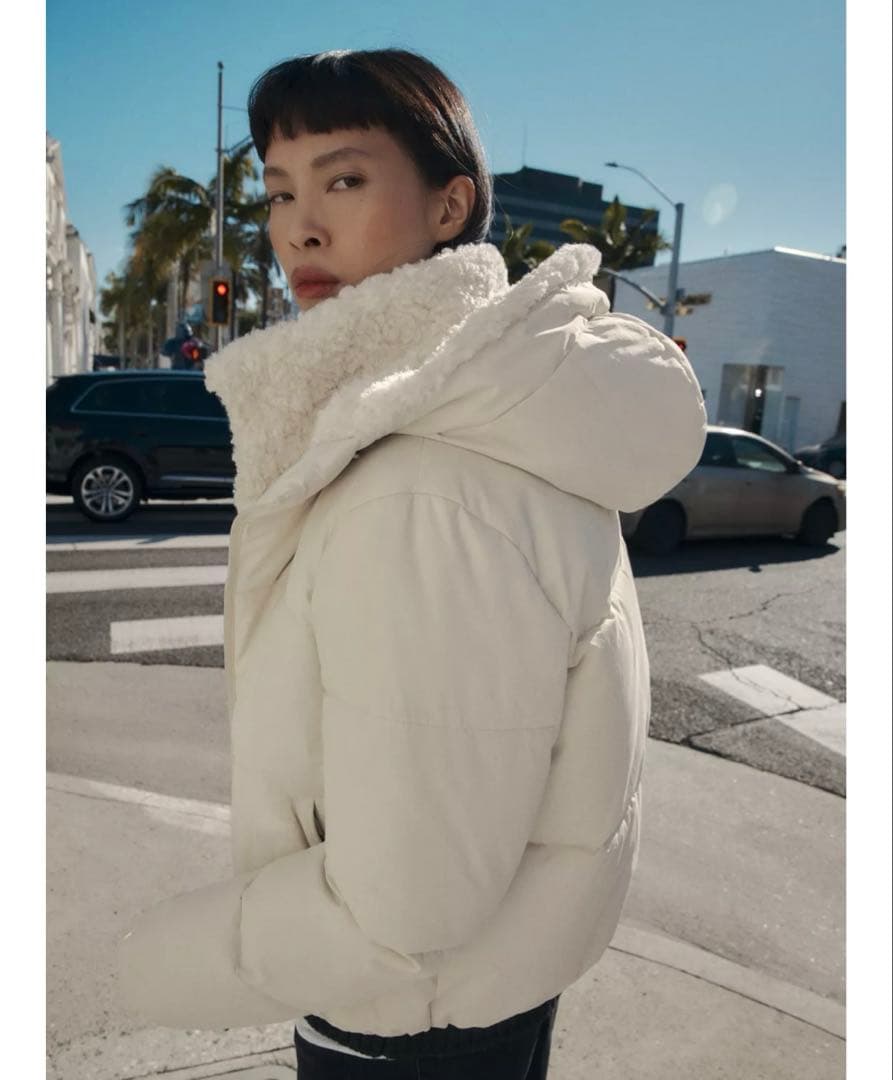 タグ付き新品★フェイクシープスキンフード付き撥水ウィンドブレーカーアノラック★M