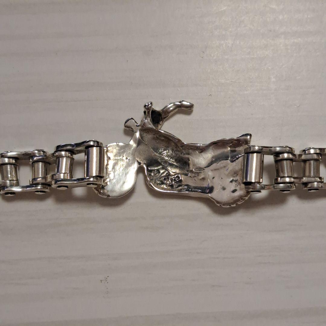 【ピンクの猫様】シルバー925 ブレスレット バイクチェーン バイクモチーフ