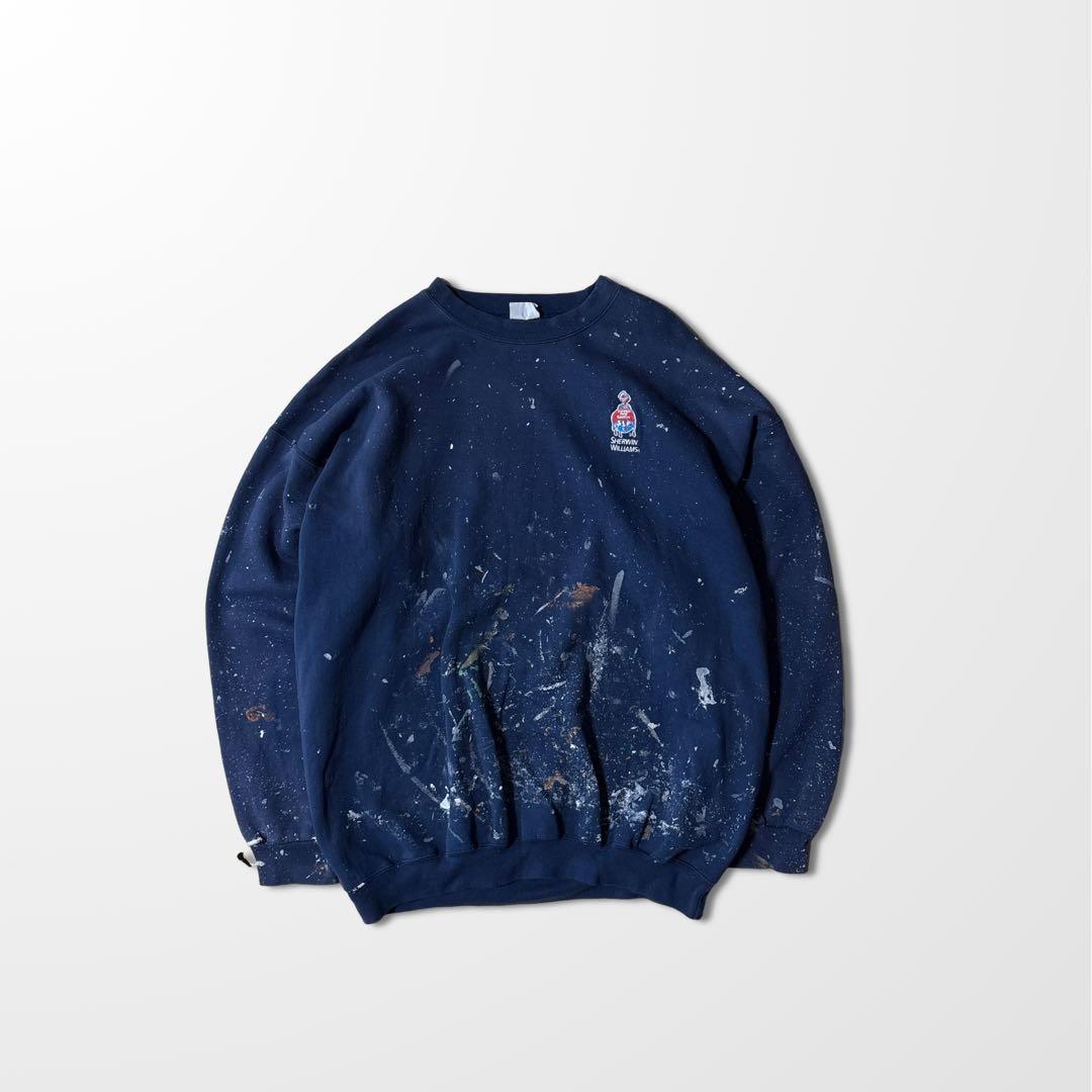 ペンキ フェード スウェット ネイビー XL 紺 古着　ペイント　ボロ　ワーク
