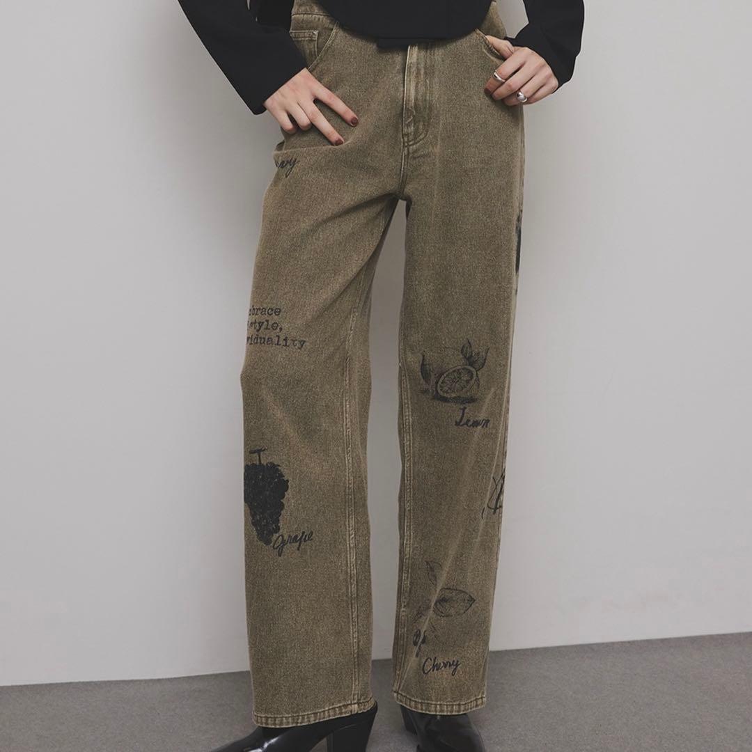 パンツ ameri PAINT MOTIF PRINT DENIM PANTS
