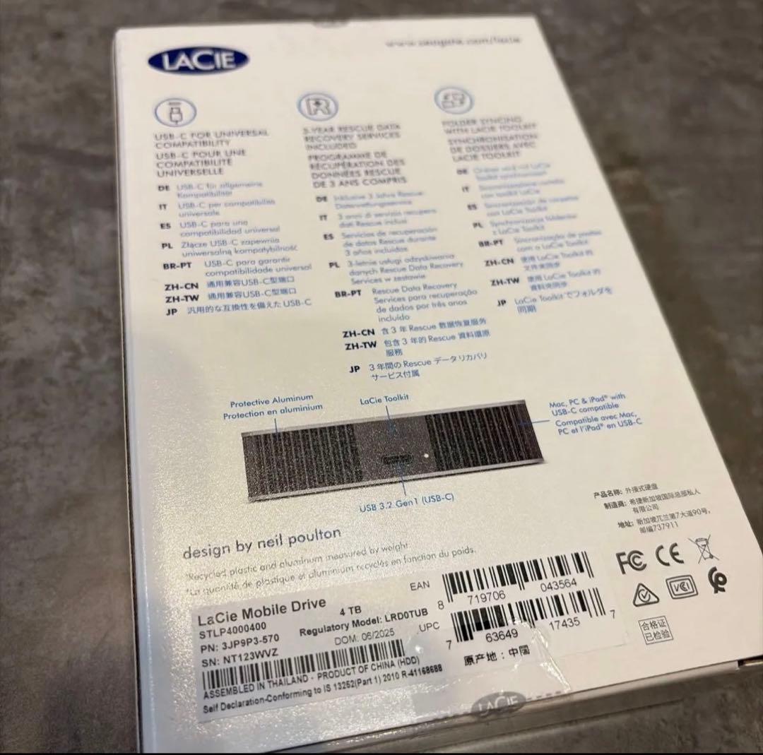 LaCie ポータブルHDD 4TB Mobile Drive USB-C