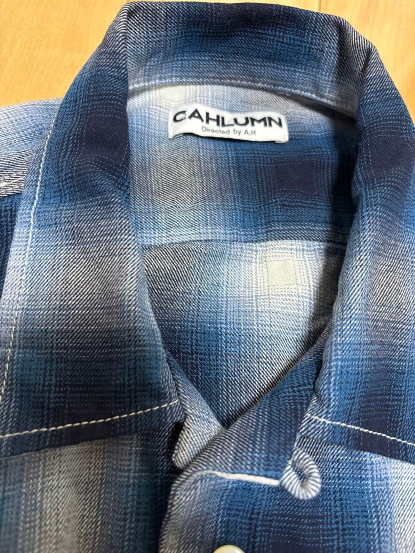 CAHLUMN オンブレチェック マガジンポケット オープンカラーシャツ L