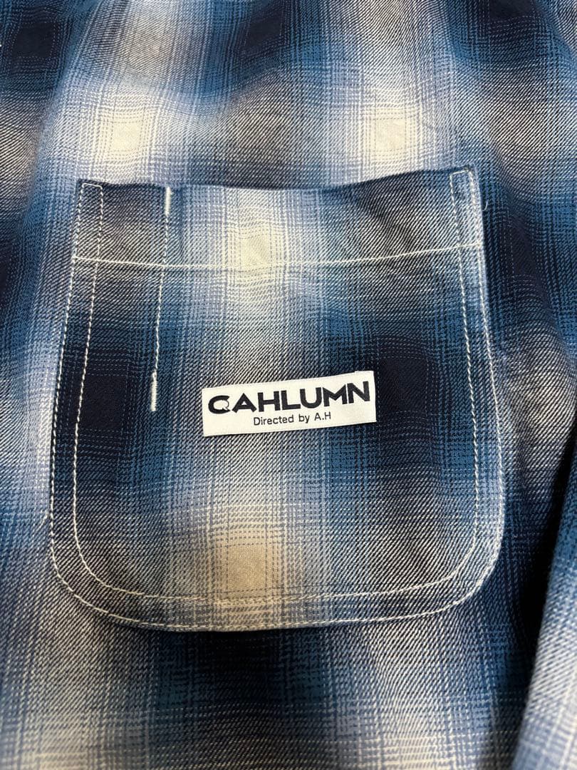 CAHLUMN オンブレチェック マガジンポケット オープンカラーシャツ L