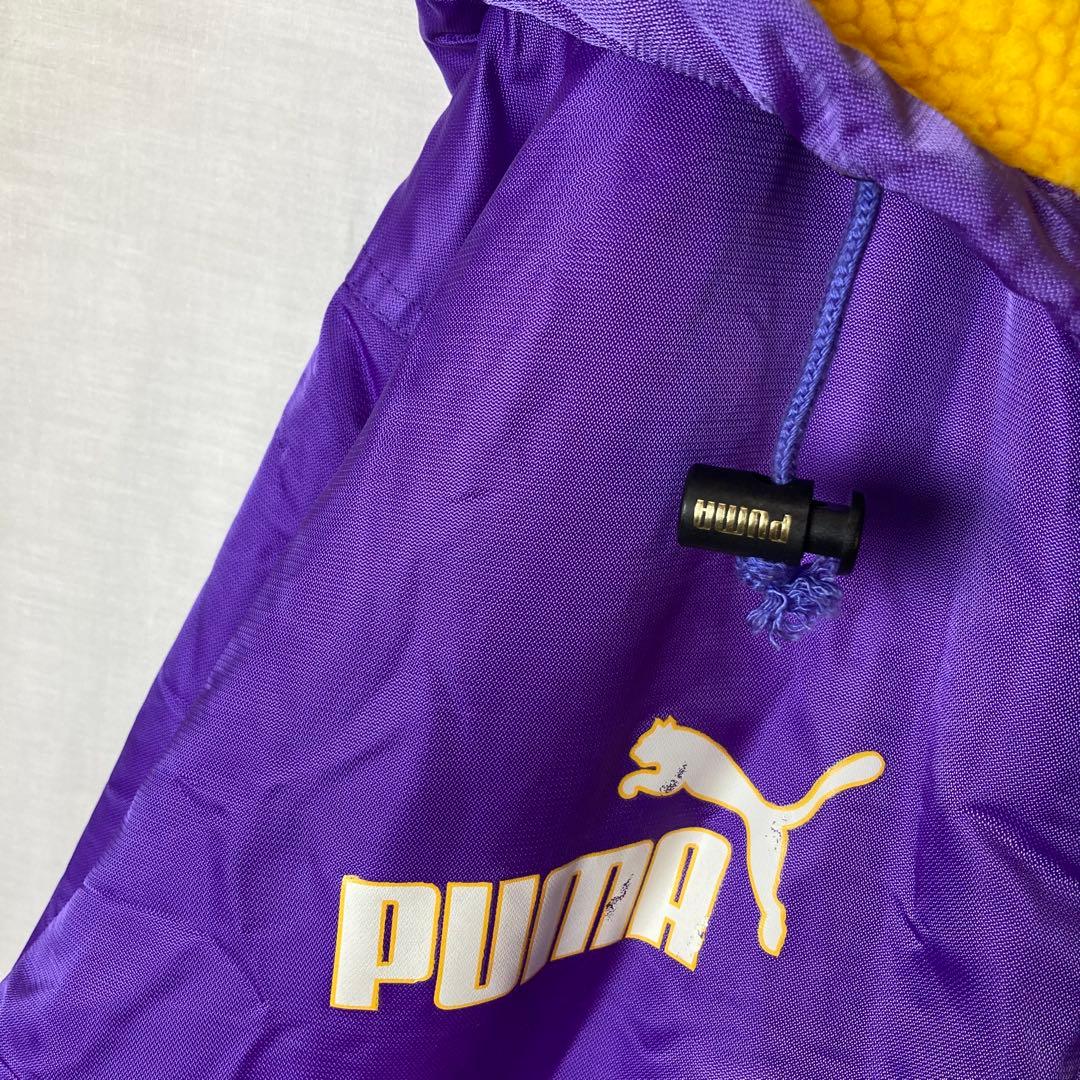 90s古着PUMAでかロゴ 裏ボア パープルナイロンベンチコート ビッグサイズ