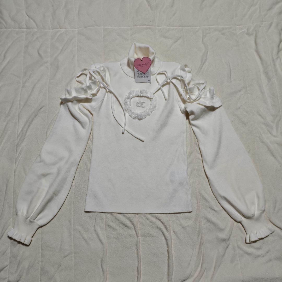 HONEY MEW ハニーミュウハートカットタートルニット ホワイト