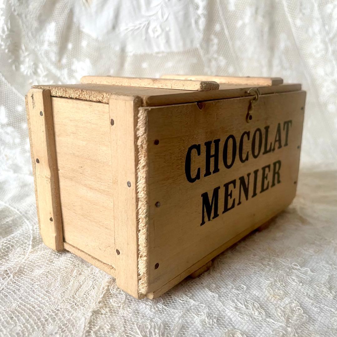 ショコラムニエ　ウッドコンテナ大　木箱　フランスアンティークCHOCOLAT