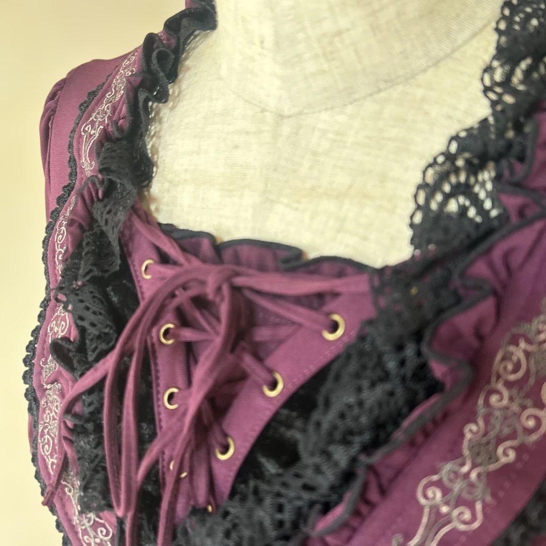 OZZ ONESTE パープル レースアップひざ丈ワンピース［商品番号3］