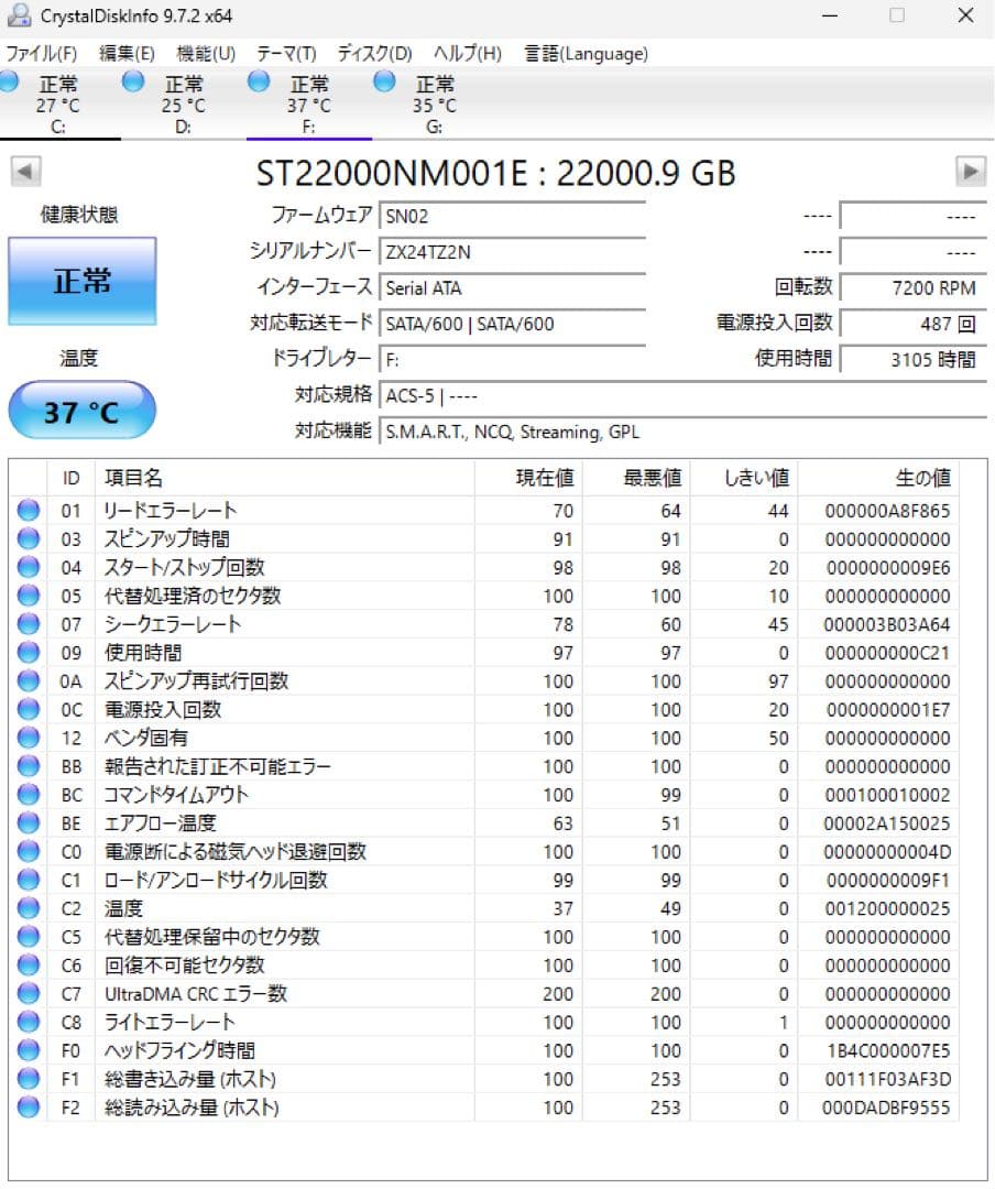 外付けハードディスク・ドライブ Seagate Exos X22 22TB HDD