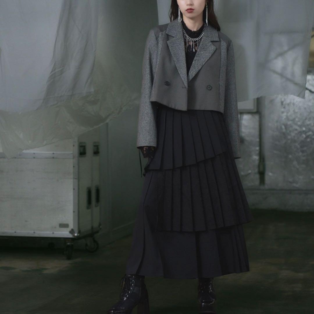 24AW 完売品✨HARE アシメMIXプリーツスカート　ブラック　フリー