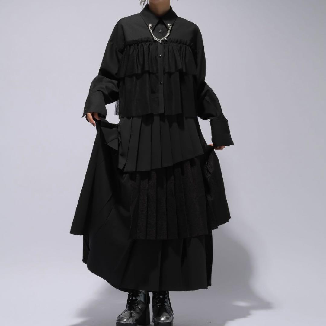 24AW 完売品✨HARE アシメMIXプリーツスカート　ブラック　フリー