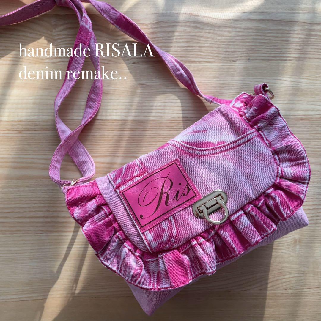 デニムリメイク ピンク フリル ショルダー