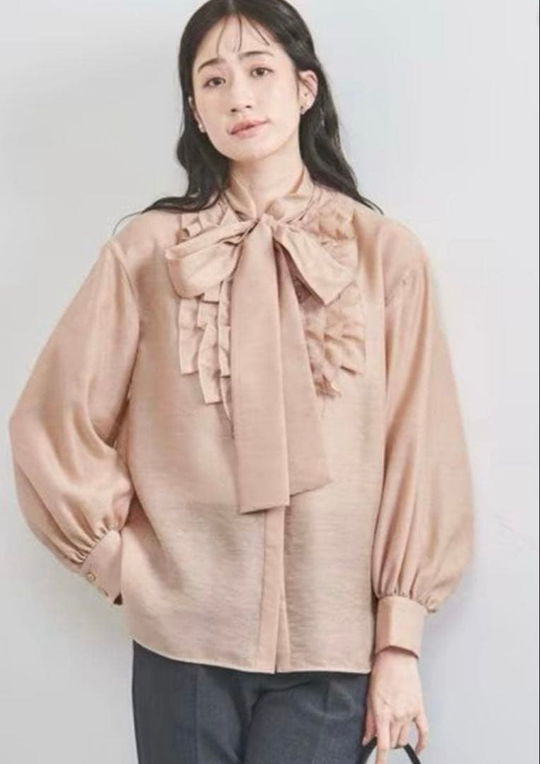 オーガンジー フリル＆ボウタイ ブラウス
