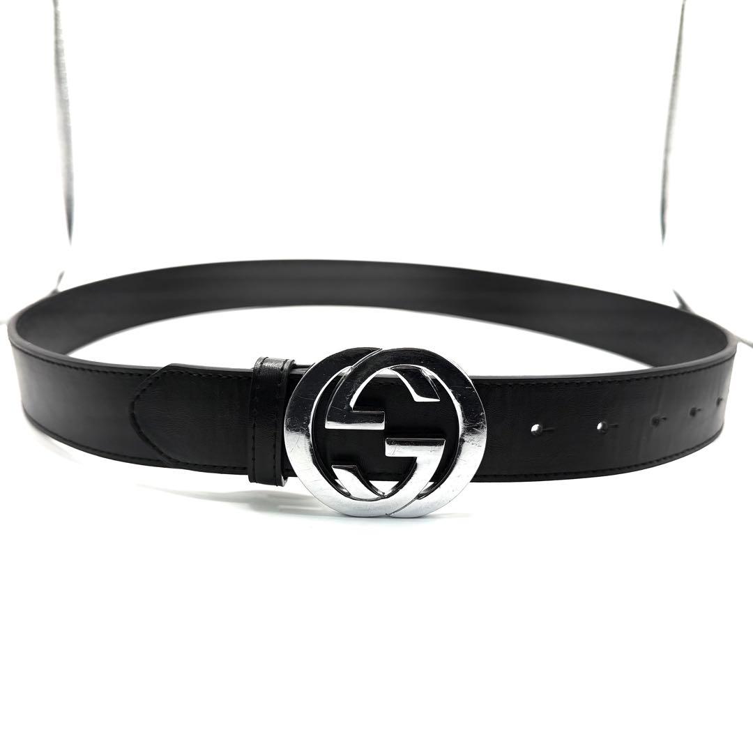 極美品✨ GUCCI ベルト 黒 インターロッキング　シルバー金具 ダブルG
