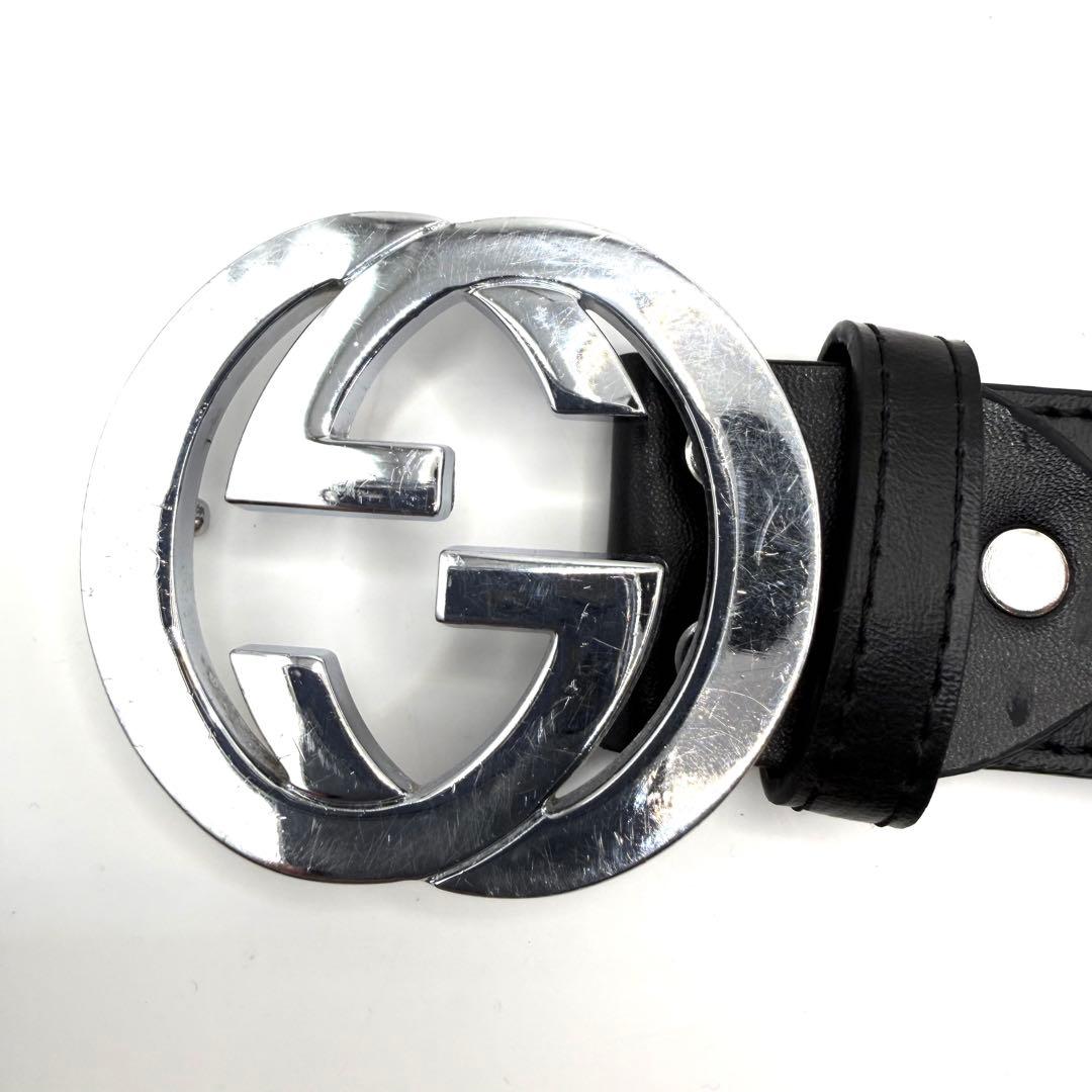 極美品✨ GUCCI ベルト 黒 インターロッキング　シルバー金具 ダブルG