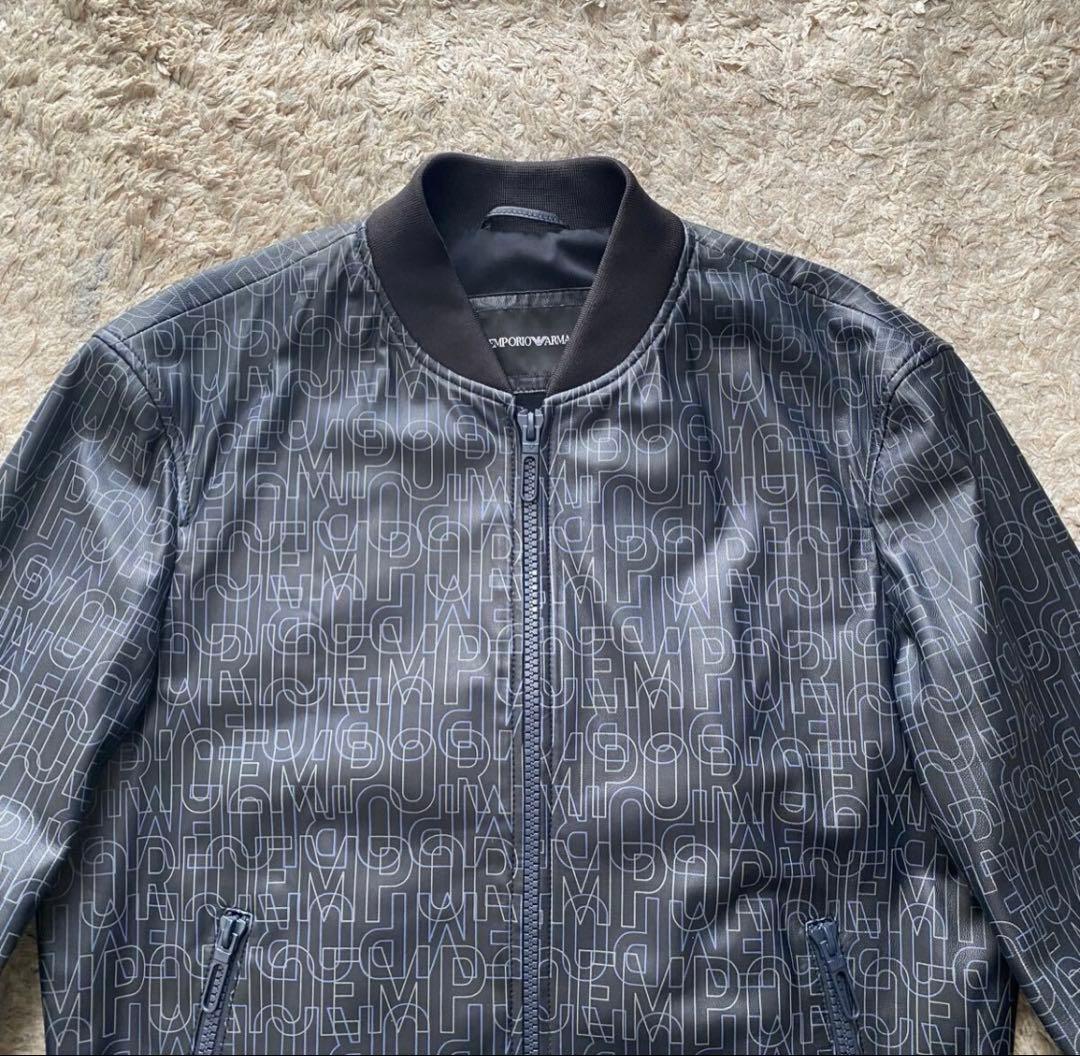 未使用に近い✨エンポリオアルマーニ レザージャケット ロゴ総柄 ブルゾン 黒