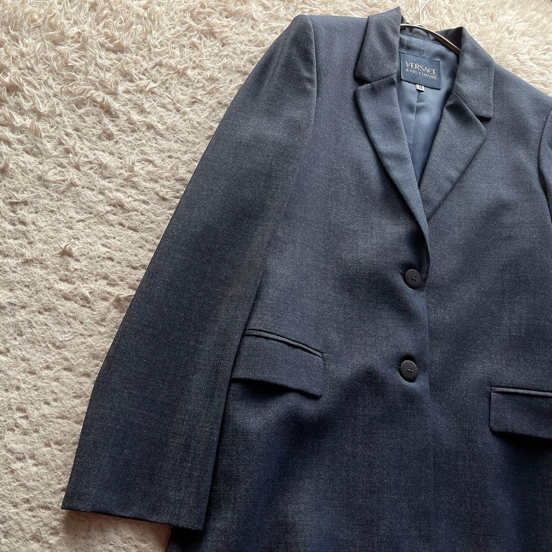 ヴェルサーチ セットアップ パンツスーツ ロゴボタン ウール混 ネイビー S相当