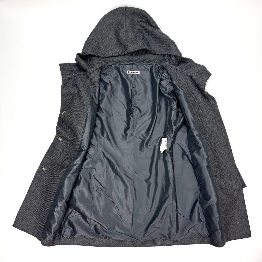 ジルサンダー　ダークグレー フード付きダッフルコート　カシミヤ混　38