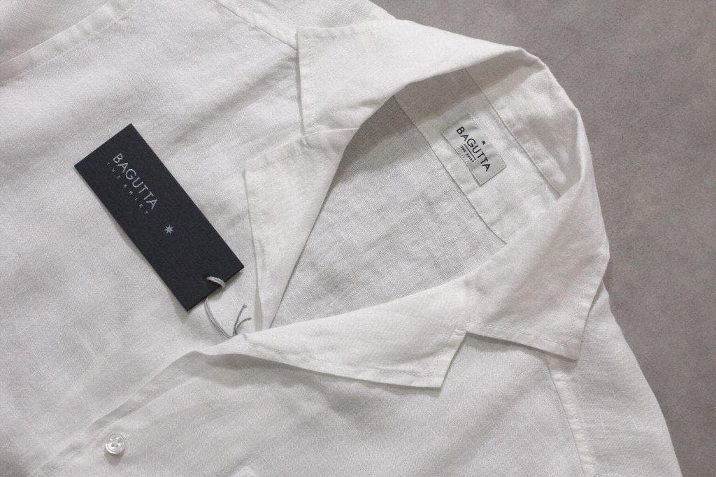 BAGUTTA★新品バグッタ 白リネン半袖オープンカラーシャツ「MAUI」43