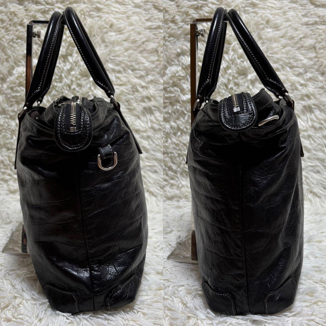 ✨️美品 アニアリ トートバッグ クロコ型押し 2WAY レザー A4可 黒