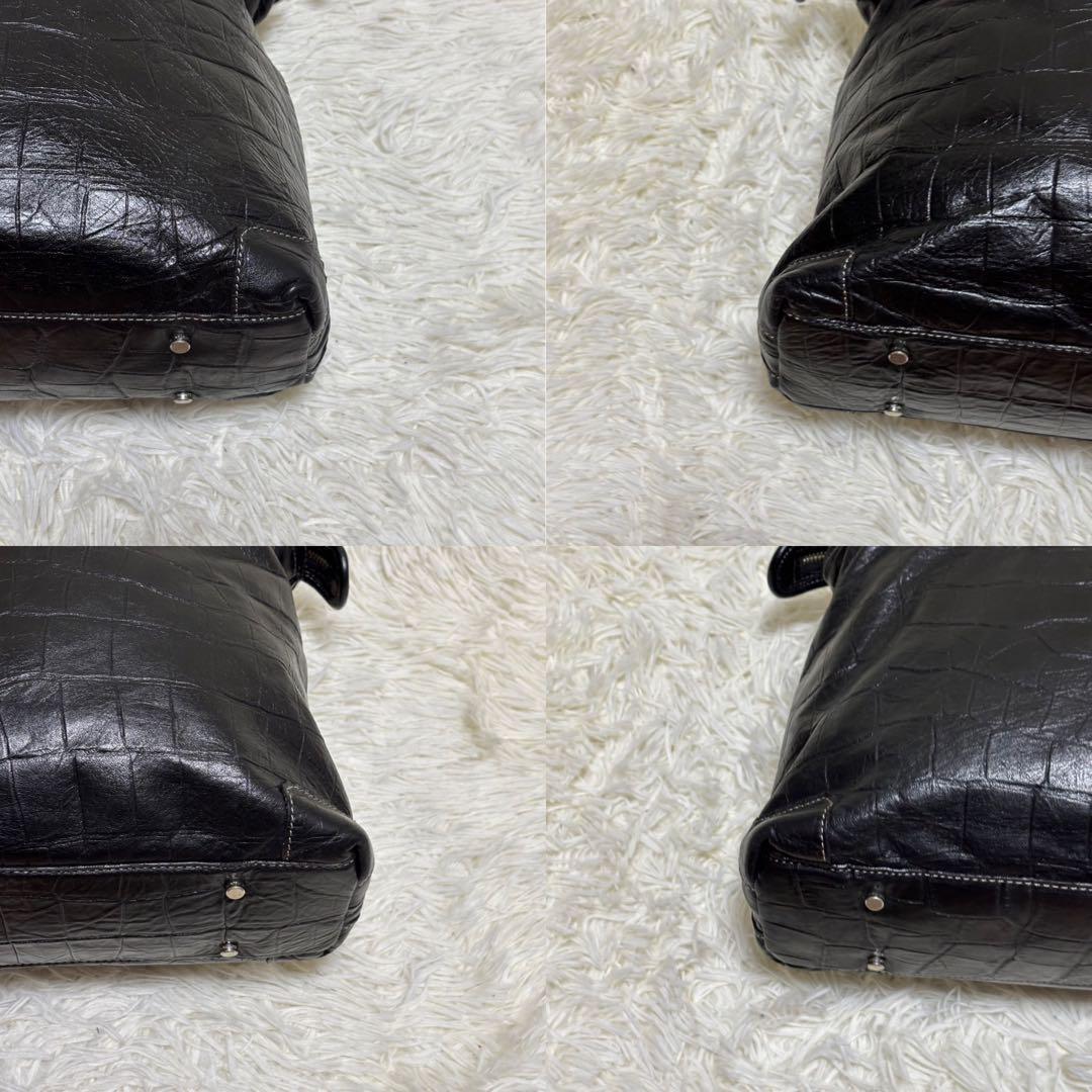 ✨️美品 アニアリ トートバッグ クロコ型押し 2WAY レザー A4可 黒