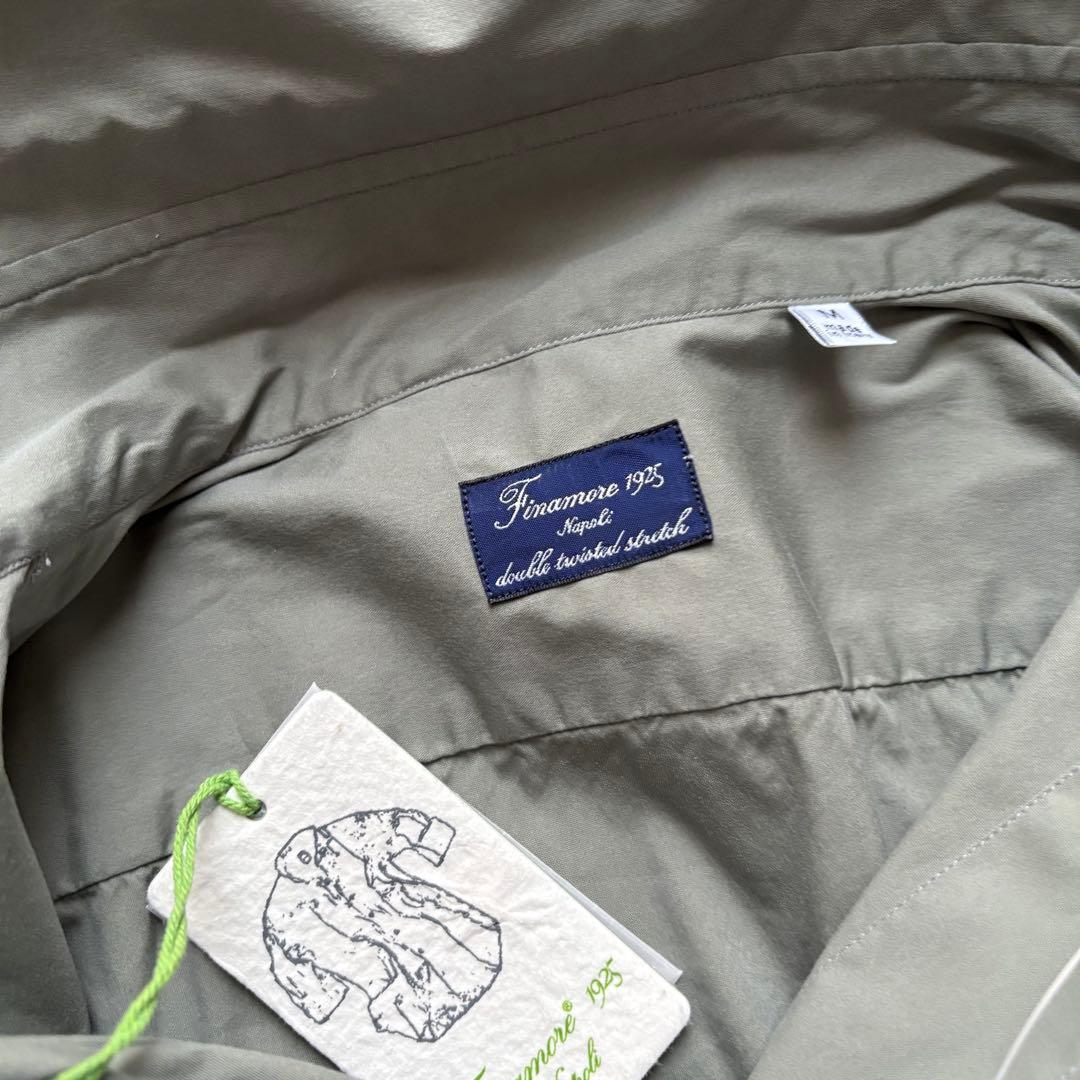 未使用/4.6万円/Finamore/オリーブ/ストレッチコットンシャツ