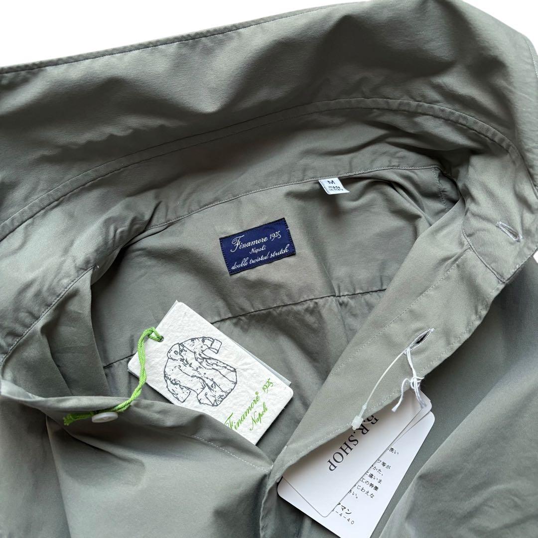 未使用/4.6万円/Finamore/オリーブ/ストレッチコットンシャツ