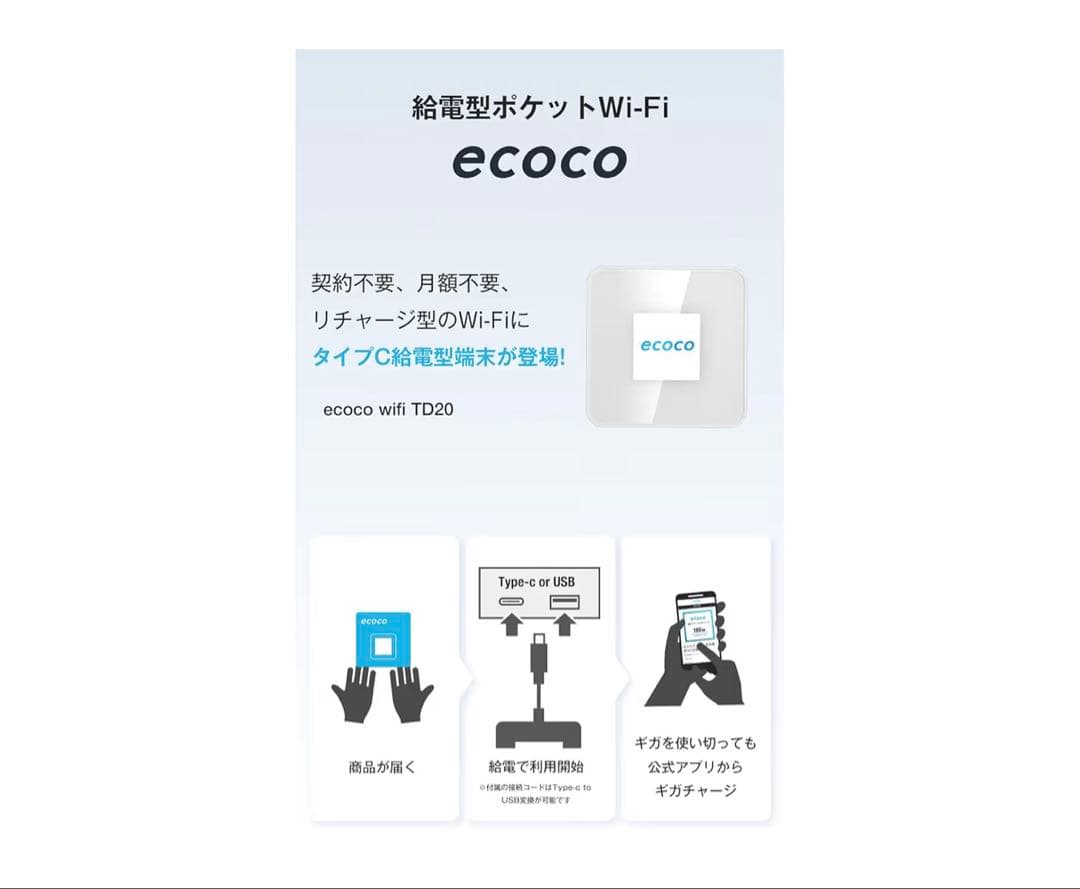 【未使用100G】ecocoポケットwifi 特典付き