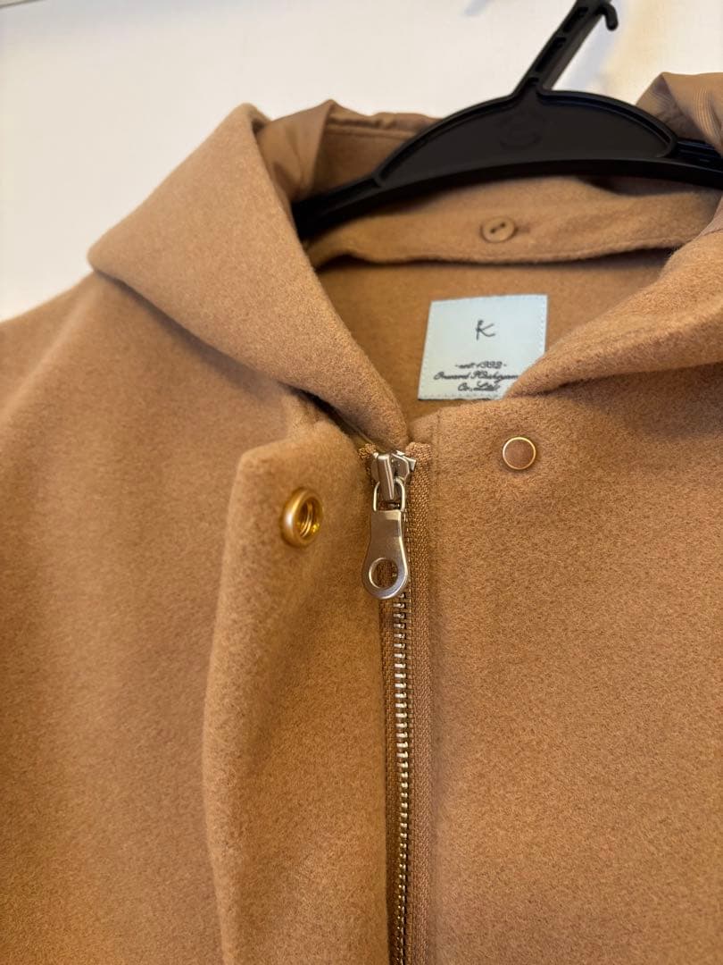 【新品未使用】ウール コートベージュ フード取り外し可 ノーカラー