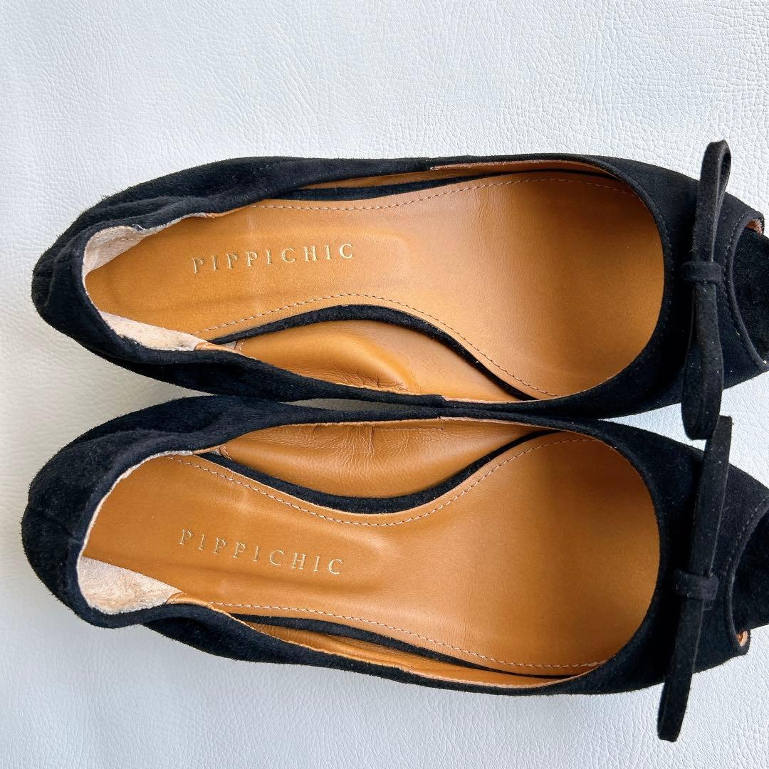 PIPPICHIC ピッピシック　スエードパンプス　リボン　ヒール　22.5