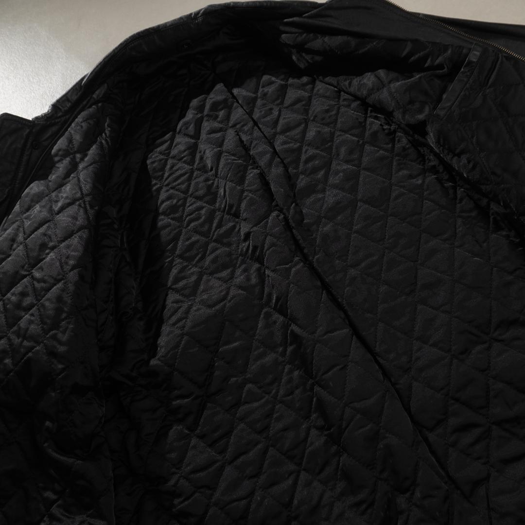 vintage レザージャケットコート 裏地キルティング ブラック/EZ81