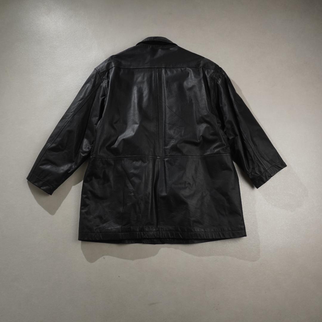 vintage レザージャケットコート 裏地キルティング ブラック/EZ81