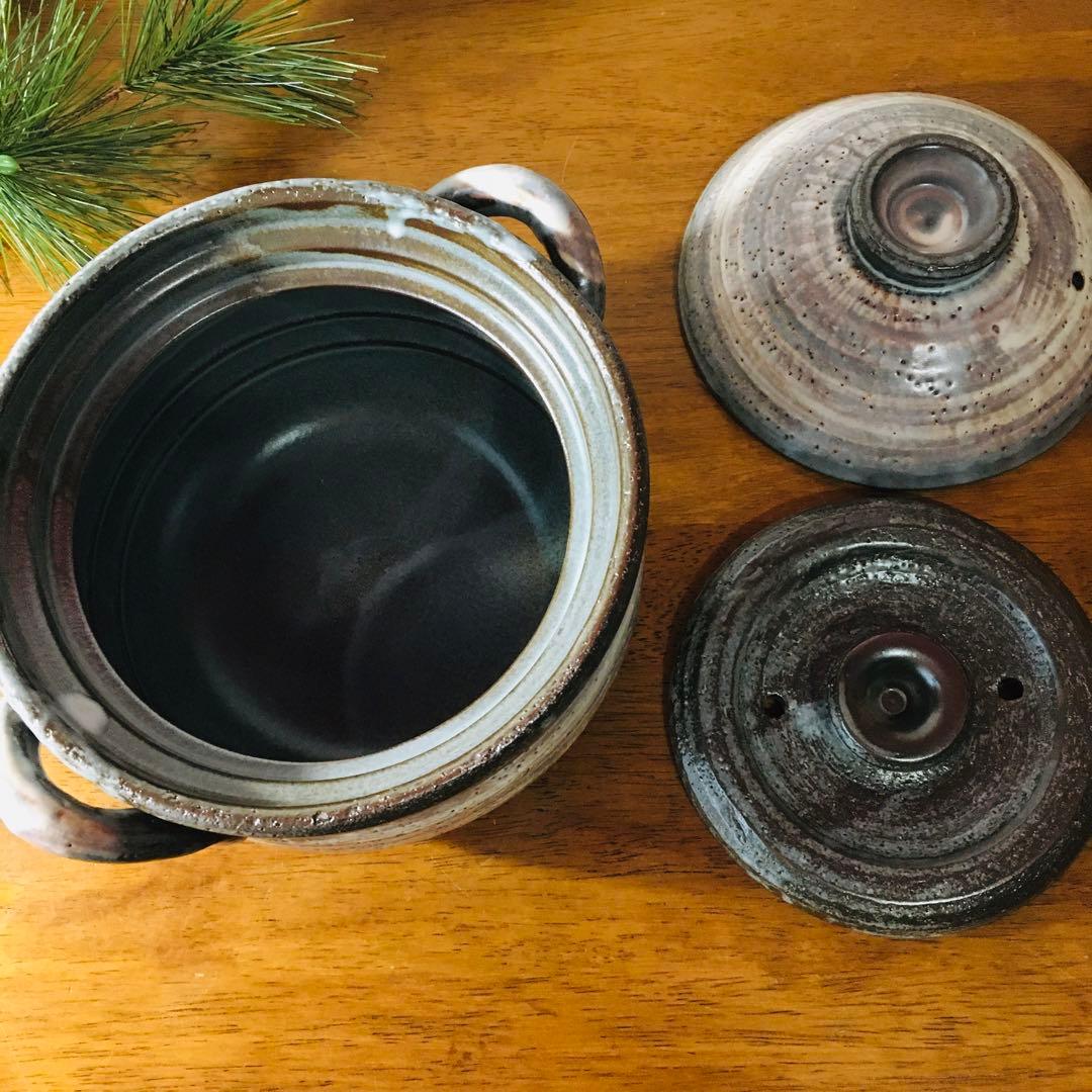 【新品未使用】橘吉　白刷毛目　ご飯鍋セット　 土鍋3合　中蓋付　茶碗　しゃもじ