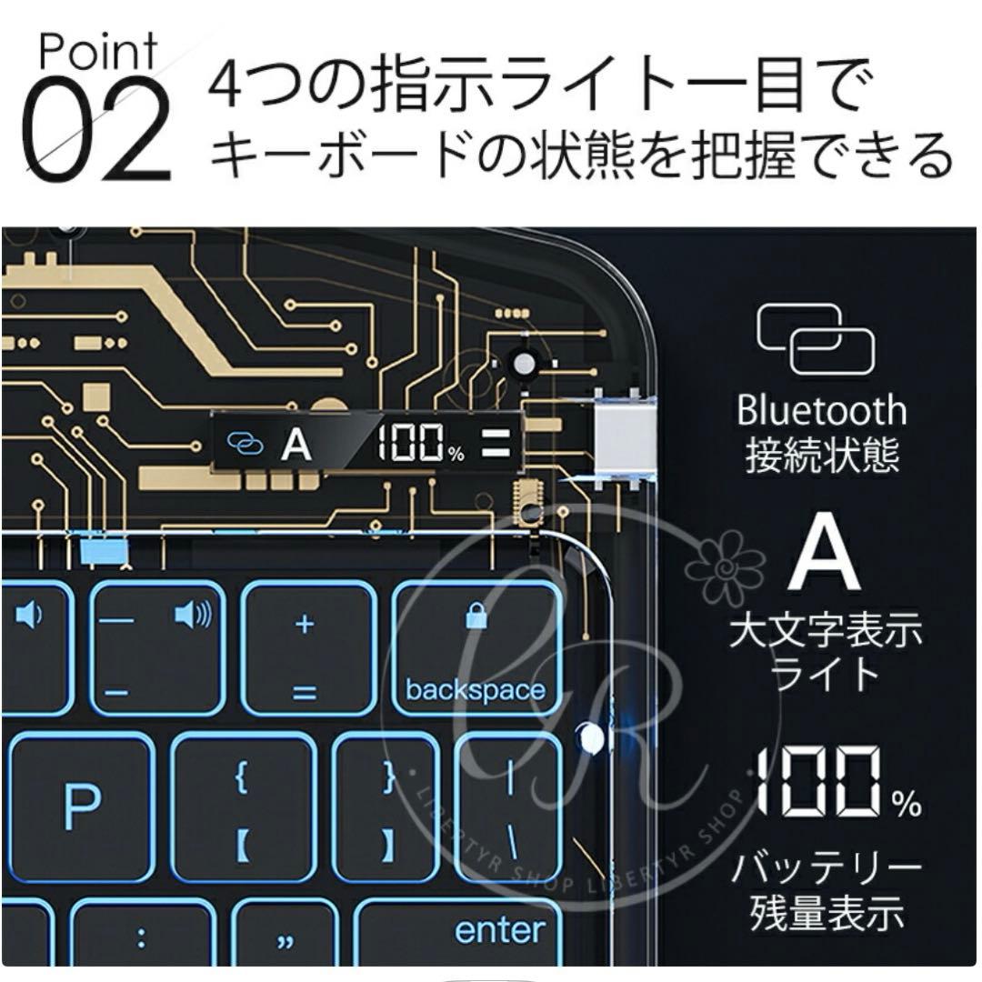 ホワイト iPadケース Bluetoothキーボード 360度回転 説明書付き