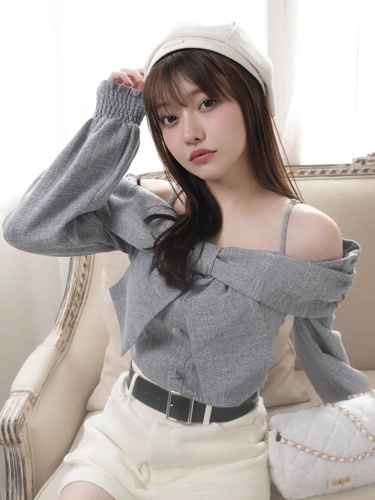 lip service リボンオフショルロングスリーブトップス ブルー