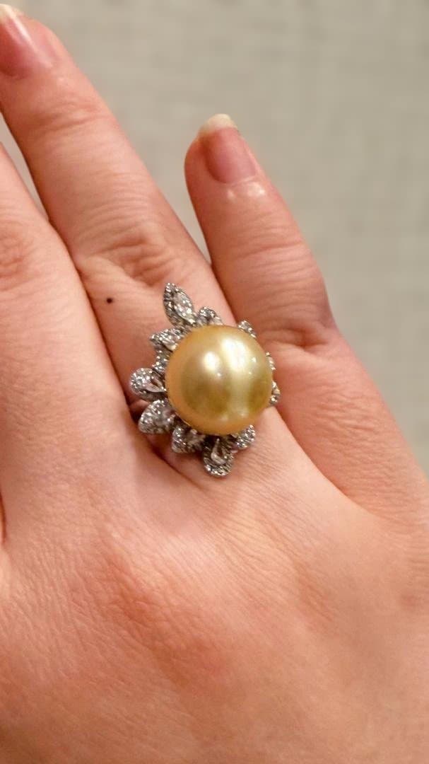 ✨ 極上の逸品 ✨ 南洋真珠 ゴールドパール リング 14mm 贅沢 ほぼ無傷