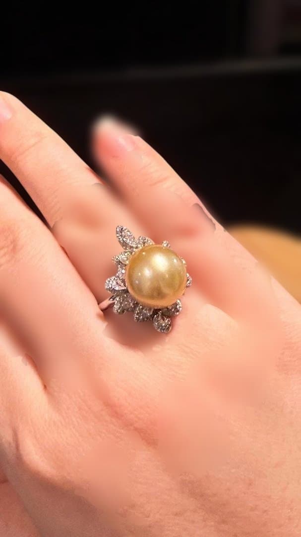 ✨ 極上の逸品 ✨ 南洋真珠 ゴールドパール リング 14mm 贅沢 ほぼ無傷