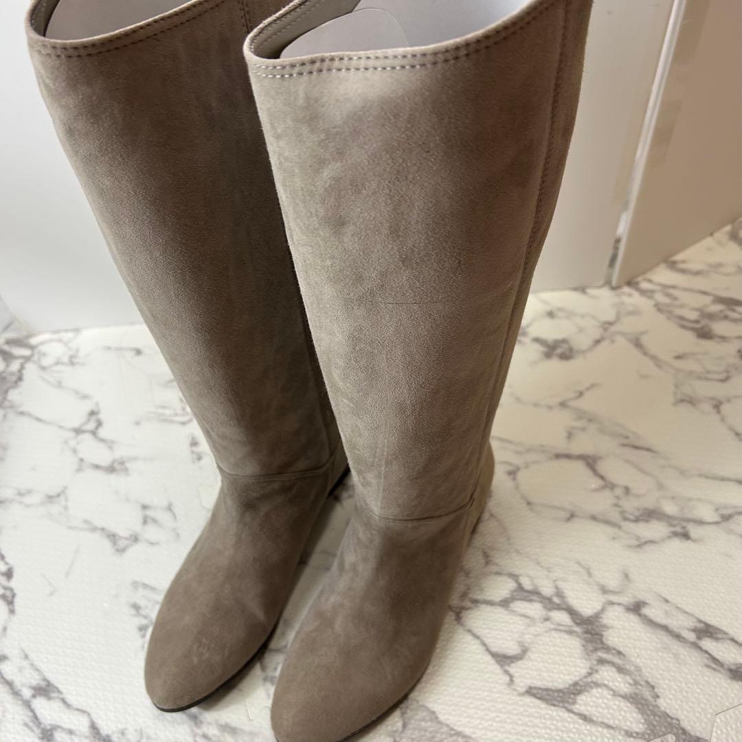 【新品】銀座かねまつ スエード ベージュ ロングブーツ 25.5