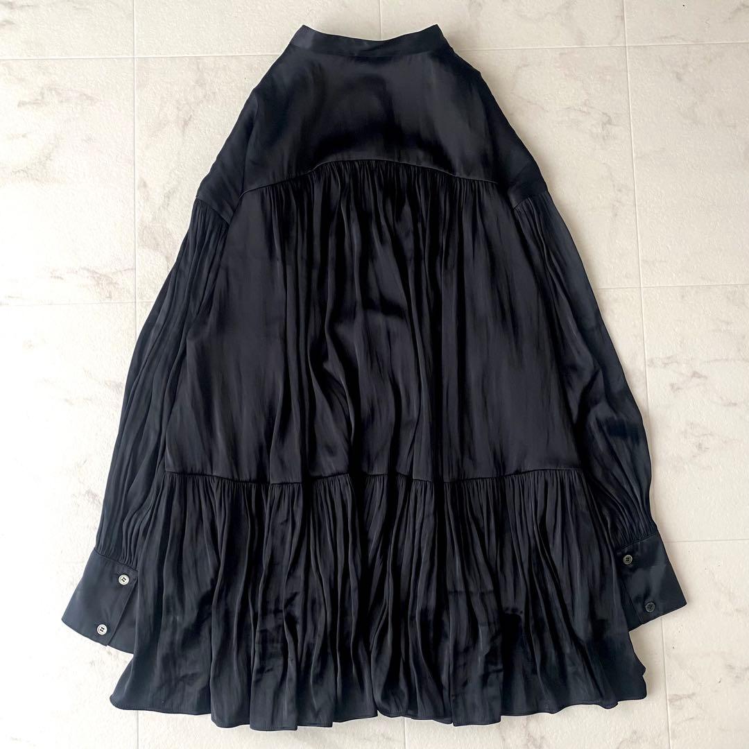 2024.美品☆プルミエアロンディスモン 洗える サテン ロングブラウス 黒