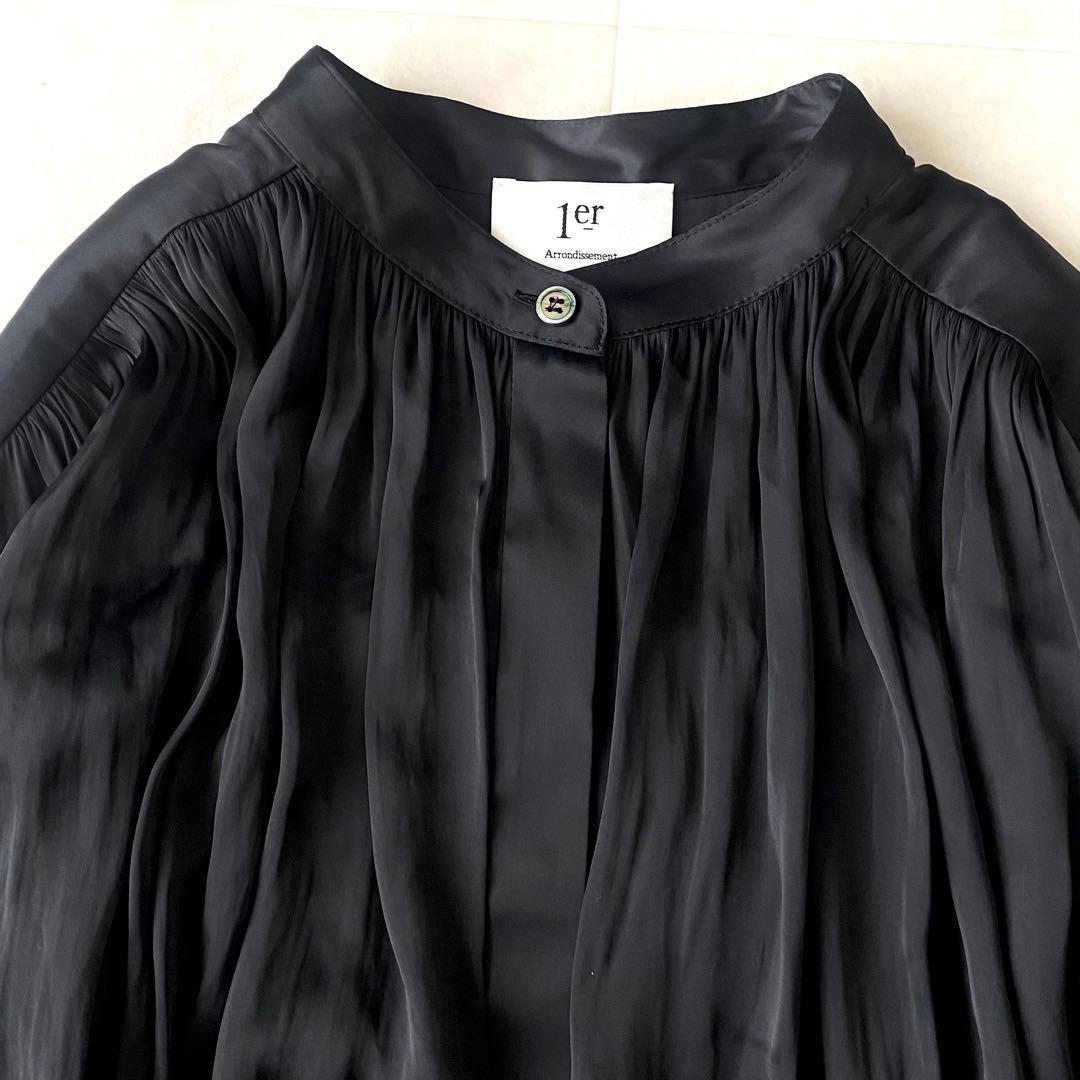 2024.美品☆プルミエアロンディスモン 洗える サテン ロングブラウス 黒